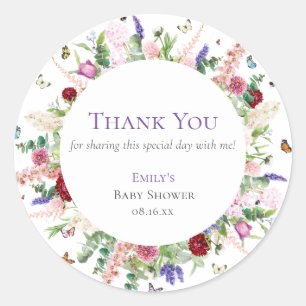  bloemen & Butterflies Dank u Baby shower Ronde Sticker