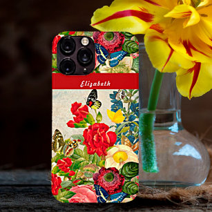  bloemen Butterflies Floral Garden Naam toevoegen Case-Mate iPhone Case