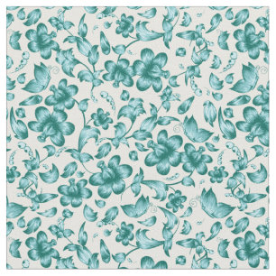 Bloemen Butterflies Spring Floral Blauwgroen op Wh Stof