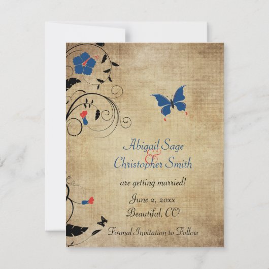  bloemen Butterflies Wedden sparen de Datum Kaart (Achterkant)