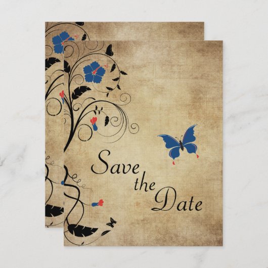 bloemen Butterflies Wedden sparen de Datum Kaart (Voorkant / Achterkant)