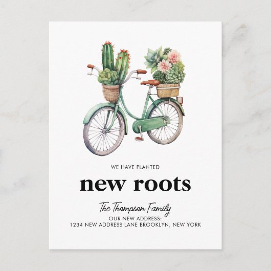 Bloemen Cactus Cactussen Fiets Nieuwe wortels Bewe Aankondigingskaart (Voorkant)