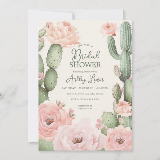 Bloemen Cactus Fiesta Bridal Boho Kaart (Voorkant)