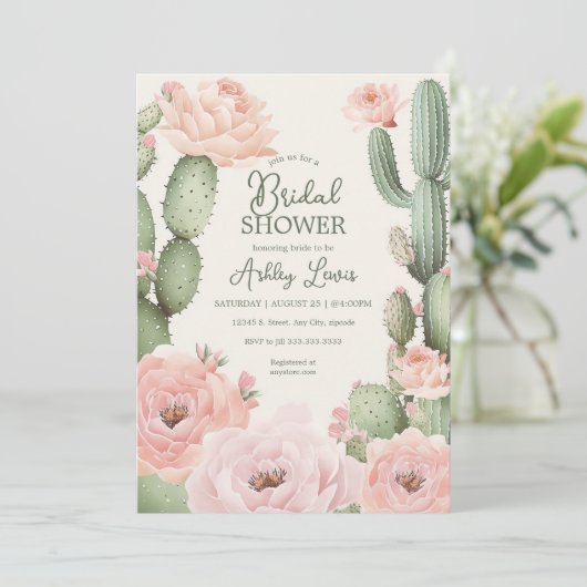 Bloemen Cactus Fiesta Bridal Boho Kaart (Staand voorkant)