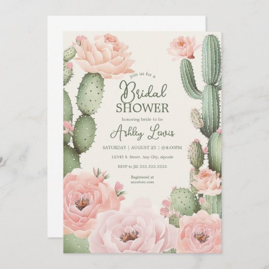 Bloemen Cactus Fiesta Bridal Boho Kaart (Voorkant / Achterkant)