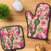 Bloemen Cactus Oven Mitt en Pothouders Ovenwant & Pannenlap Set