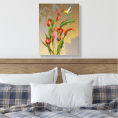 Bloemen - Calla Lilies en Hummingbird Canvas Afdruk (Insitu (Slaapkamer))