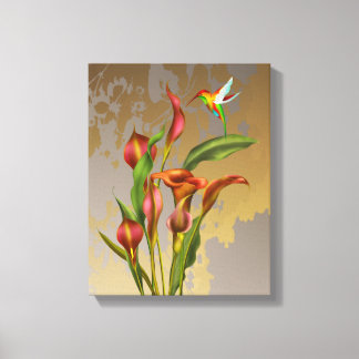 Bloemen - Calla Lilies en Hummingbird Canvas Afdruk