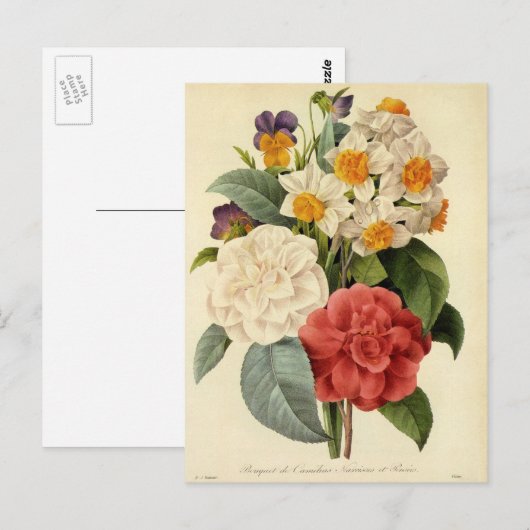  bloemen, Camellias en Narcissus, Redoute Briefkaart (Voorkant / Achterkant)
