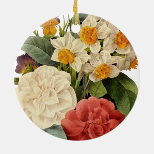  bloemen, Camellias en Narcissus, Redoute Keramisch Ornament (Achterkant)