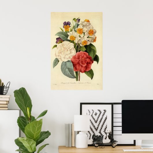  bloemen, Camellias en Narcissus, Redoute Poster (Thuiskantoor)