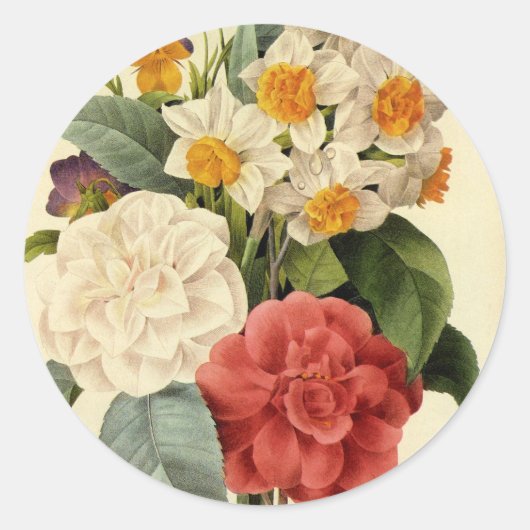bloemen, Camellias en Narcissus, Redoute Ronde Sticker (Voorkant)