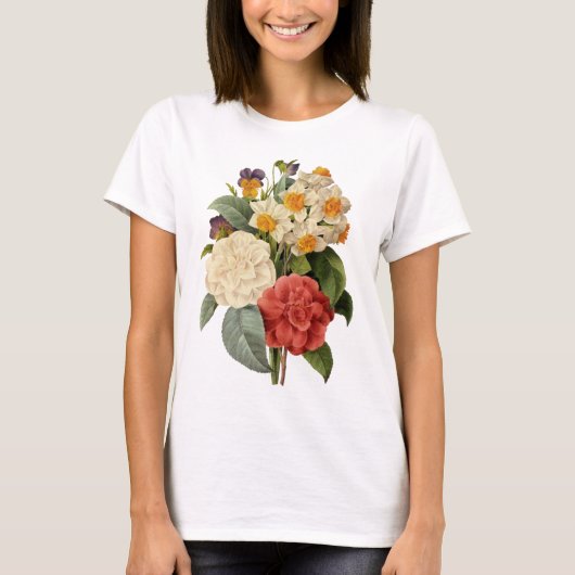  bloemen, Camellias en Narcissus, Redoute T-shirt (Voorkant)