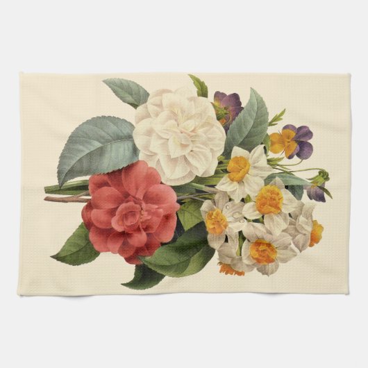 bloemen, Camellias en Narcissus, Redoute Theedoek (Horizontaal)