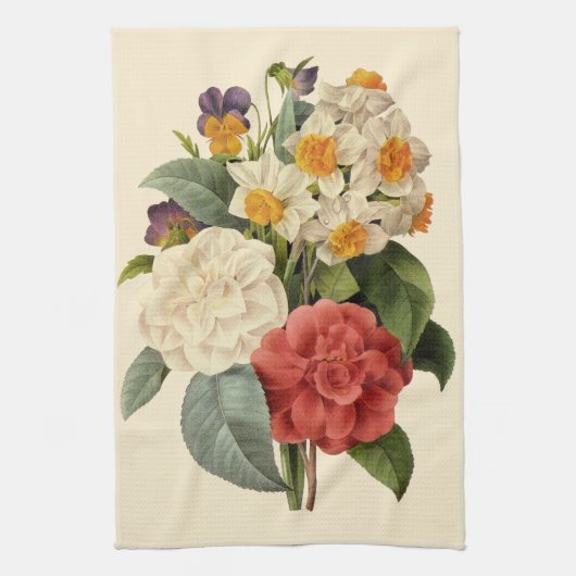 bloemen, Camellias en Narcissus, Redoute Theedoek (Verticaal)