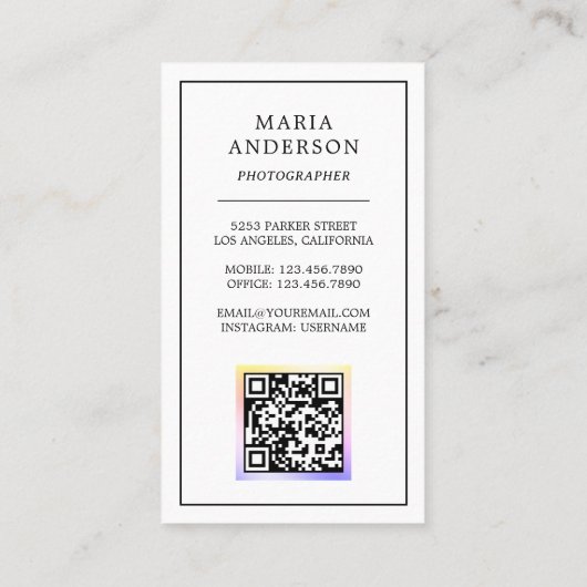  Bloemen Camera Foto QR Code Fotograaf Visitekaartje (Achterkant)