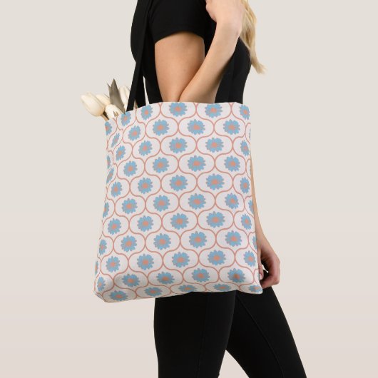 Bloemen Canvas tas – Sky Blue & Peach Zonnebloemen (Dichtbij)