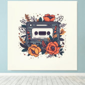 Bloemen Cassettebandje Canvas Afdruk (Insitu (Houten vloer))