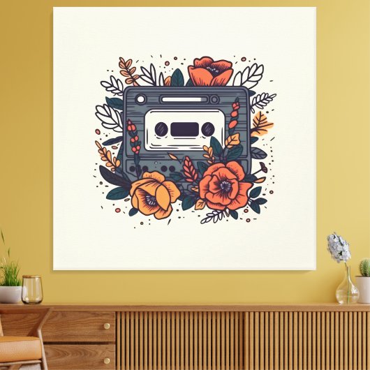 Bloemen Cassettebandje Canvas Afdruk (Insitu (Woonkamer))