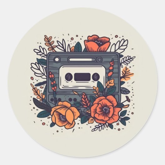 Bloemen Cassettebandje Ronde Sticker (Voorkant)