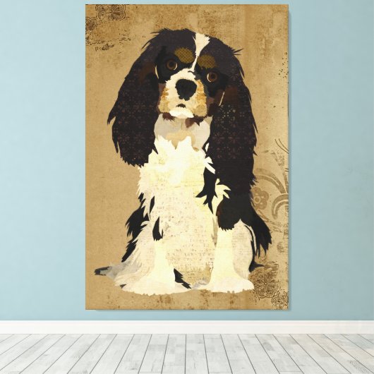 Bloemen Cavalier King Charles Canvas (Insitu (Houten vloer))