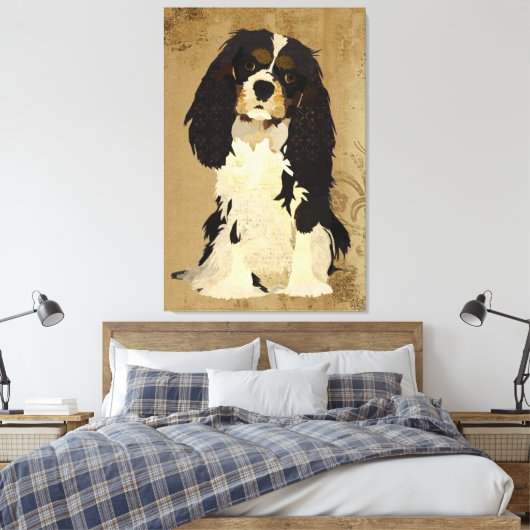 Bloemen Cavalier King Charles Canvas Afdruk (Insitu (Slaapkamer))