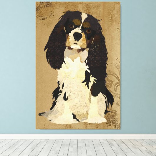  Bloemen Cavalier King Charles Canvas Afdruk (Insitu (Houten vloer))