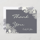  bloemen Chacoal Gray Weddenschap Dank je Bedankkaart (Voorkant / Achterkant)