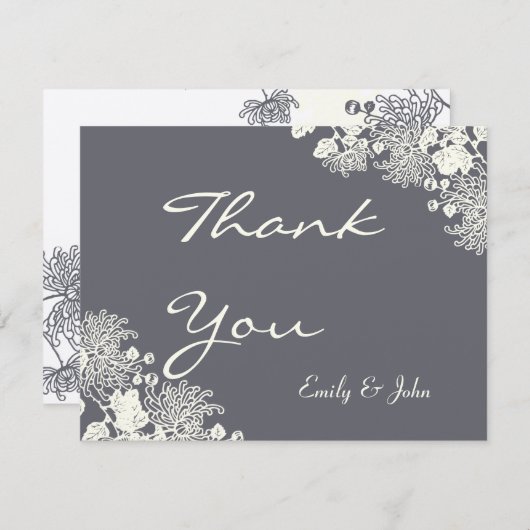  bloemen Chacoal Gray Weddenschap Dank je Bedankkaart (Voorkant / Achterkant)