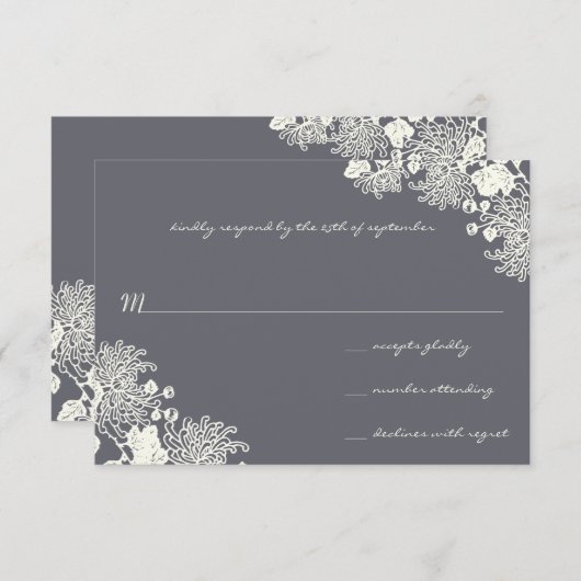  bloemen Chacoal Gray Wedding RSVP (Voorkant / Achterkant)
