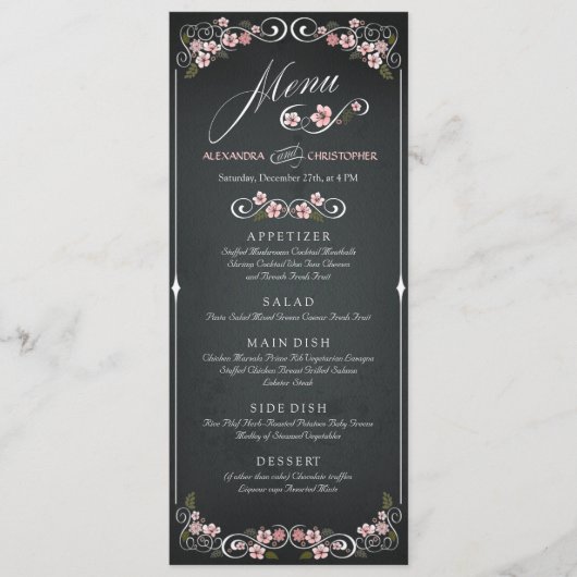 Bloemen Chalkboard  Bold Wedding Menu (Voorkant)