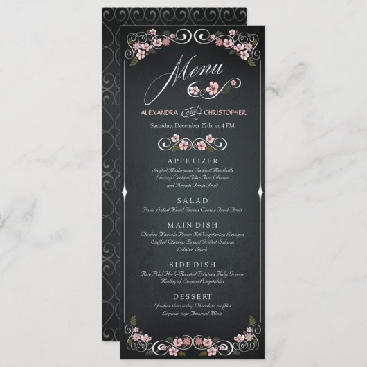 Bloemen Chalkboard  Bold Wedding Menu (Voorkant / Achterkant)