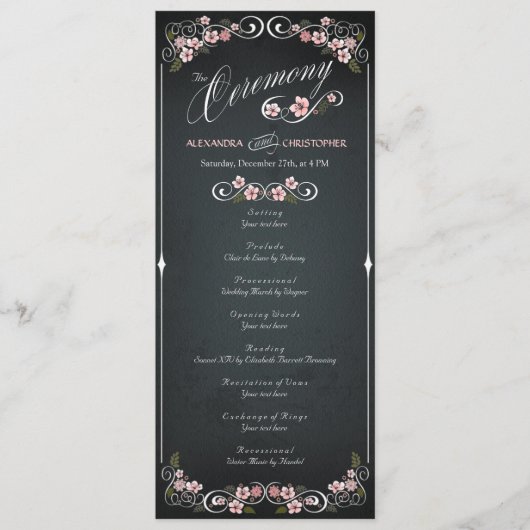Bloemen Chalkboard  Bold Wedding Program Programmakaart (Voorkant)