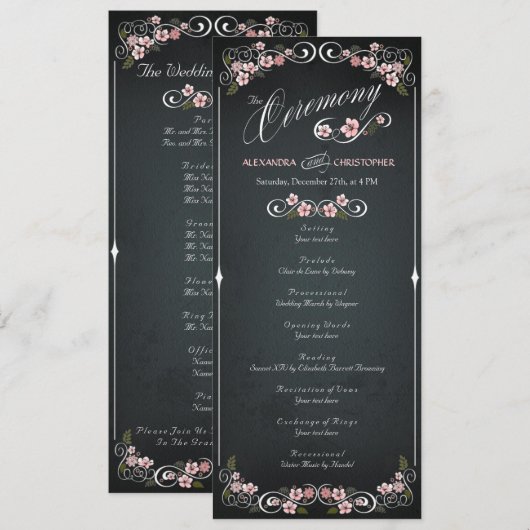 Bloemen Chalkboard  Bold Wedding Program Programmakaart (Voorkant / Achterkant)