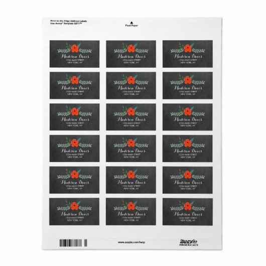  Bloemen Chalkboard bruiloft Adresetiketten Etiket (Full Sheet)