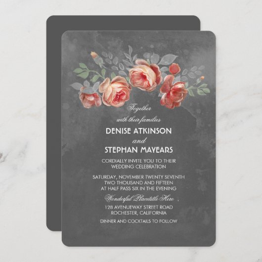  Bloemen Chalkboard bruiloft Kaart (Voorkant / Achterkant)