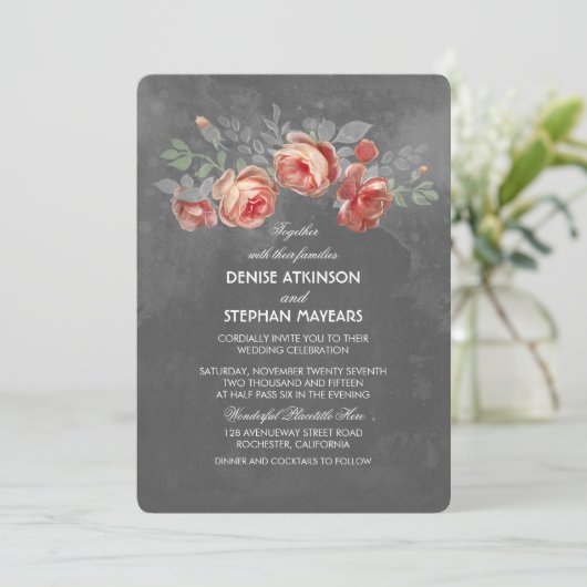  Bloemen Chalkboard bruiloft Kaart (Staand voorkant)