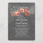 Bloemen Chalkboard bruiloft Kaart<br><div class="desc">Romantische botanische vintage bruiloft uitnodigingen met rozen en krijtbord achtergrond</div>