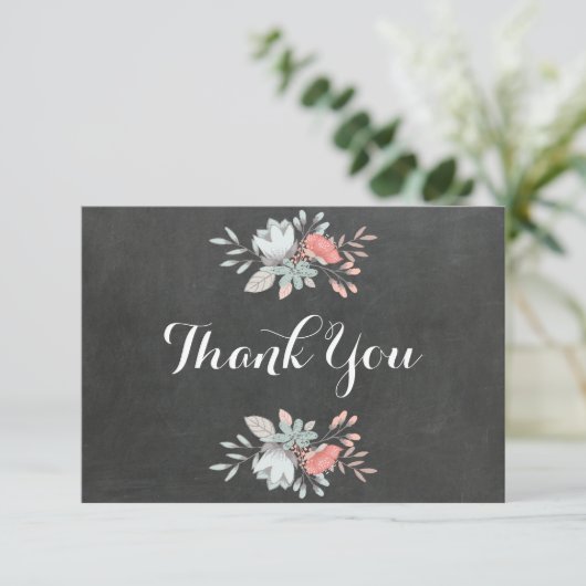 Bloemen Chalkboard Flat Dank u kaart (Staand voorkant)