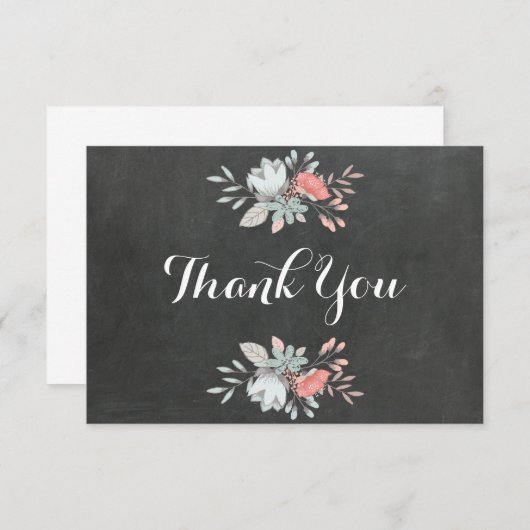 Bloemen Chalkboard Flat Dank u kaart (Voorkant / Achterkant)