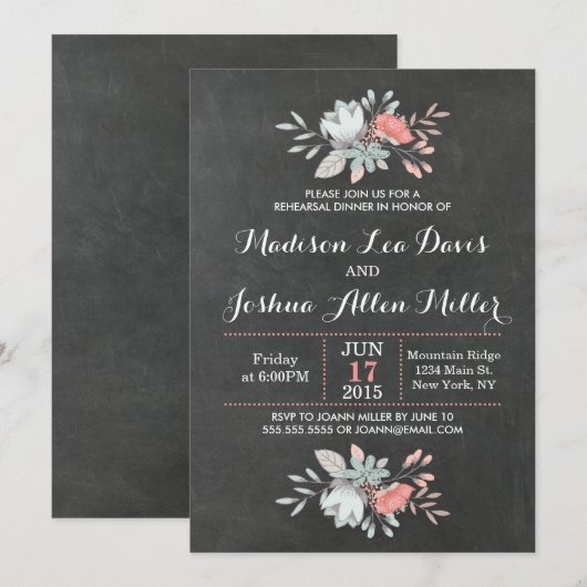  Bloemen Chalkboard repetitie diner Kaart (Voorkant / Achterkant)