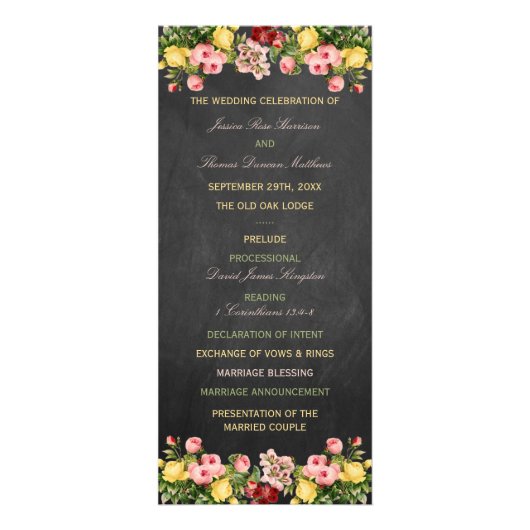  Bloemen Chalkboard Wedding Programma (Voorkant)
