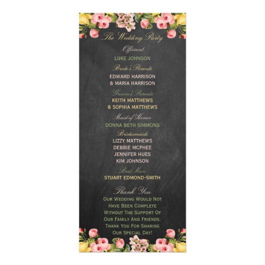  Bloemen Chalkboard Wedding Programma (Achterkant)
