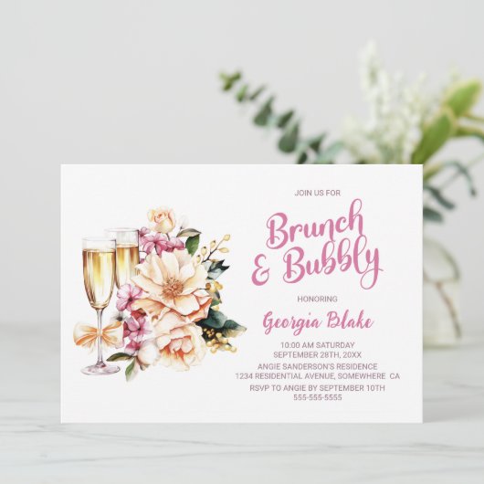 Bloemen Champagne Brunch en Bubbly Kaart (Staand voorkant)