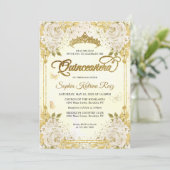 Bloemen Champagne Gold Glitter Crown Quinceañera Kaart (Staand voorkant)