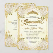 Bloemen Champagne Gold Glitter Crown Quinceañera Kaart (Voorkant / Achterkant)