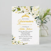 Bloemen Champagne Gouden Waterverf Quinceanera Folie Uitnodiging (Staand Voorkant)