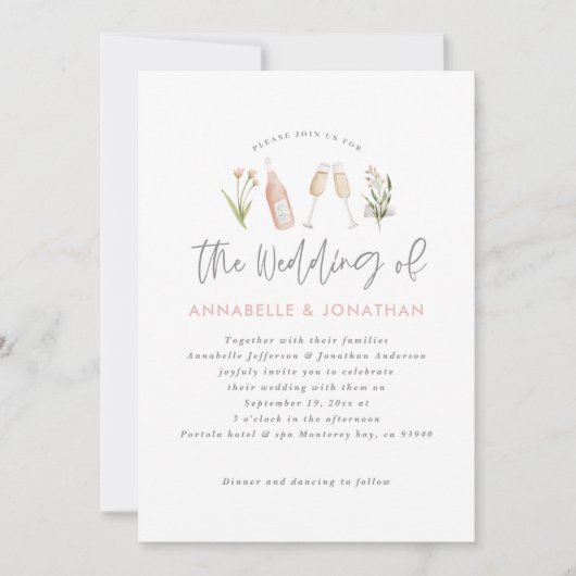 bloemen champagnet moderne script aankondiging (Voorkant)