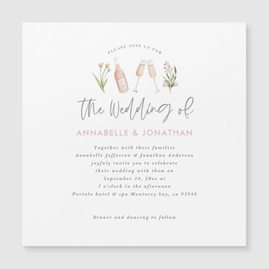 bloemen champagnet moderne scriptaankondiging (Voorkant)