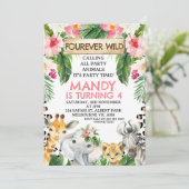 Bloemen Cheetah Print Fourever Wild 4e verjaardag Kaart (Staand voorkant)